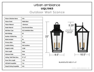 Urban Ambiance - Wall Sconce - UQL1963 Urban Loft Outdoor Wall Sconce, 22''H x 9.5''W x 10.5''D, Matte Black Finish, Ulm Collection - 