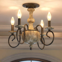 Urban Ambiance - Ceiling Light - UQL2151 French Rustic Semi - Flush Ceiling Light, 15.5"H x 18"W, Antique Black Finish, Porto Collection - 