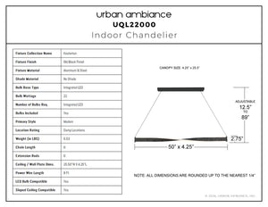 Urban Ambiance - Chandelier - UQL22000 Modern Indoor Chandelier, 2.75''H x 50''W x 4.25''Dep, Old Black Finish Finish, Kesterton Collection - 