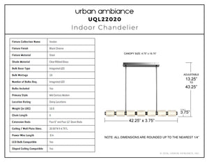 Urban Ambiance - Chandelier - UQL22020 Mid - Century Modern Indoor Chandelier, 3.75''H x 42.25''W x 3.75''Dep, Black Chrome Finish, Vexdon Collection - 