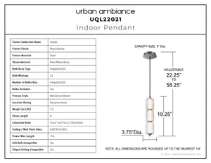 Urban Ambiance - Pendant - UQL22021 Mid - Century Modern Indoor Pendant, 19.25''H x 3.75''W x 3.75''Dep, Black Chrome Finish, Vexdon Collection - 