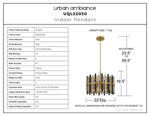 Urban Ambiance - Pendant - UQL22030 Art Deco Indoor Pendant, 18.5''H x 21.75''W x 21.75''Dep, Brushed Gold Finish, Zorstead Collection - 
