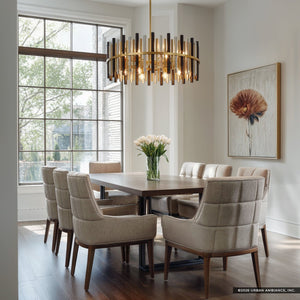 Urban Ambiance - Pendant - UQL22031 Art Deco Indoor Pendant, 18.5''H x 30''W x 30''Dep, Brushed Gold Finish, Zorstead Collection - 