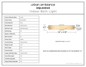 Urban Ambiance - Bath Light - UQL22040 Modern Indoor Bath Light, 4.5''H x 24''W x 4.38''Dep, Brushed Gold Finish, Xenton Collection - 