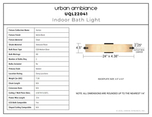 Urban Ambiance - Bath Light - UQL22041 Modern Indoor Bath Light, 4.5''H x 24''W x 4.38''Dep, Matte Black Finish, Xenton Collection - 