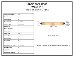 Urban Ambiance - Bath Light - UQL22043 Modern Indoor Bath Light, 4.5''H x 32''W x 4.38''Dep, Matte Black Finish, Xenton Collection - 