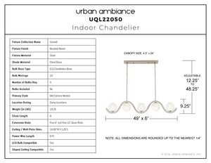 Urban Ambiance - Chandelier - UQL22050 Mid - Century Modern Indoor Chandelier, 9.25''H x 49''W x 6''Dep, Brushed Nickel Finish, Yarwell Collection - 