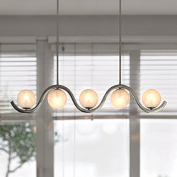 Urban Ambiance - Chandelier - UQL22050 Mid - Century Modern Indoor Chandelier, 9.25''H x 49''W x 6''Dep, Brushed Nickel Finish, Yarwell Collection - 