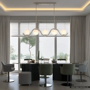 Urban Ambiance - Chandelier - UQL22050 Mid - Century Modern Indoor Chandelier, 9.25''H x 49''W x 6''Dep, Brushed Nickel Finish, Yarwell Collection - 