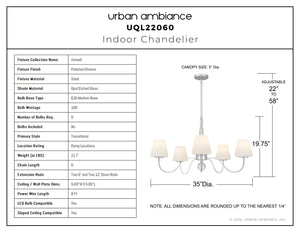 Urban Ambiance - Chandelier - UQL22060 Transitional Indoor Chandelier, 19.75''H x 35''W x 35''Dep, Polished Chrome Finish, Yarwell Collection - 