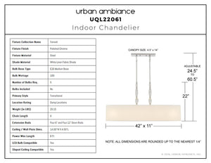 Urban Ambiance - Chandelier - UQL22061 Transitional Indoor Chandelier, 22''H x 42''W x 11''Dep, Polished Chrome Finish, Yarwell Collection - 