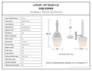 Urban Ambiance - Wall Sconce - UQL22062 Transitional Indoor Wall Sconce, 16.5''H x 6''W x 7.75''Dep, Polished Chrome Finish, Yarwell Collection - 
