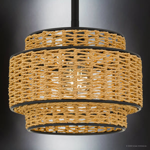 Urban Ambiance - Pendant - UQL22070 Bohemian Indoor Pendant, 16.5''H x 10''W x 10''Dep, Matte Black Finish, Oakminster Collection - 