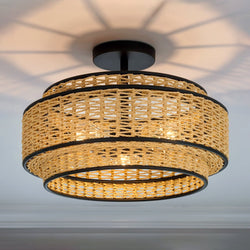 Urban Ambiance - Ceiling Light - UQL22071 Bohemian Indoor Ceiling Light, 11''H x 16''W x 16''Dep, Matte Black Finish, Oakminster Collection - 