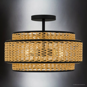 Urban Ambiance - Ceiling Light - UQL22071 Bohemian Indoor Ceiling Light, 11''H x 16''W x 16''Dep, Matte Black Finish, Oakminster Collection - 