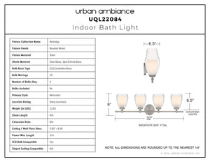 Urban Ambiance - Bath Light - UQL22084 Minimalist Indoor Bath Light, 9''H x 32''W x 6.5''Dep, Brushed Nickel Finish, Norbridge Collection - 