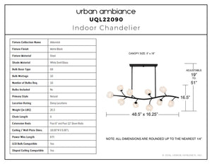 Urban Ambiance - Chandelier - UQL22090 Natural Indoor Chandelier, 16.5''H x 48.5''W x 16.25''Dep, Matte Black Finish, Alderwick Collection - 