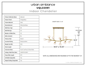 Urban Ambiance - Chandelier - UQL22091 Natural Indoor Chandelier, 16.5''H x 48.5''W x 16.25''Dep, Vintage Brass Finish, Alderwick Collection - 