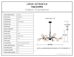 Urban Ambiance - Chandelier - UQL22092 Natural Indoor Chandelier, 17.75''H x 40''W x 40''Dep, Matte Black Finish, Alderwick Collection - 