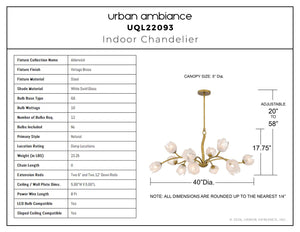 Urban Ambiance - Chandelier - UQL22093 Natural Indoor Chandelier, 17.75''H x 40''W x 40''Dep, Vintage Brass Finish, Alderwick Collection - 