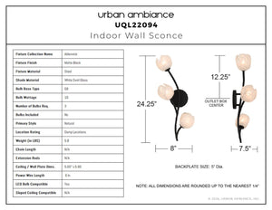 Urban Ambiance - Wall Sconce - UQL22094 Natural Indoor Wall Sconce, 24.25''H x 8''W x 7.5''Dep, Matte Black Finish, Alderwick Collection - 