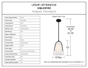 Urban Ambiance - Pendant - UQL22102 Modern Indoor Pendant, 13''H x 10''W x 10''Dep, Matte Black Finish, Flinton Collection - 