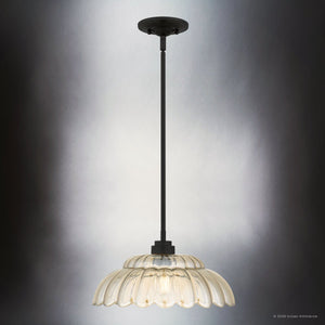 Urban Ambiance - Pendant - UQL22123 Art Deco Indoor Pendant, 7.5''H x 14''W x 14''Dep, Mottled Cocoa Finish, Larkham Collection - 