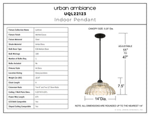 Urban Ambiance - Pendant - UQL22123 Art Deco Indoor Pendant, 7.5''H x 14''W x 14''Dep, Mottled Cocoa Finish, Larkham Collection - 