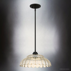 Urban Ambiance - Pendant - UQL22123 Art Deco Indoor Pendant, 7.5''H x 14''W x 14''Dep, Mottled Cocoa Finish, Larkham Collection - 