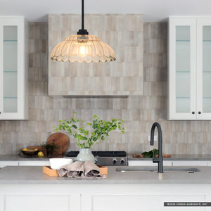 Urban Ambiance - Pendant - UQL22123 Art Deco Indoor Pendant, 7.5''H x 14''W x 14''Dep, Mottled Cocoa Finish, Larkham Collection - 