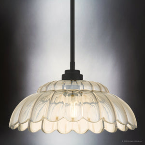 Urban Ambiance - Pendant - UQL22123 Art Deco Indoor Pendant, 7.5''H x 14''W x 14''Dep, Mottled Cocoa Finish, Larkham Collection - 