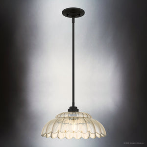 Urban Ambiance - Pendant - UQL22123 Art Deco Indoor Pendant, 7.5''H x 14''W x 14''Dep, Mottled Cocoa Finish, Larkham Collection - 