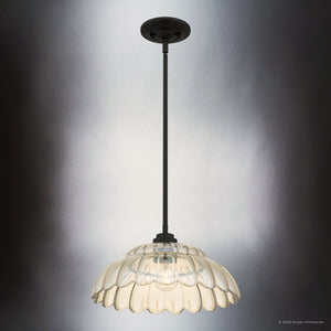 Urban Ambiance - Pendant - UQL22123 Art Deco Indoor Pendant, 7.5''H x 14''W x 14''Dep, Mottled Cocoa Finish, Larkham Collection - 