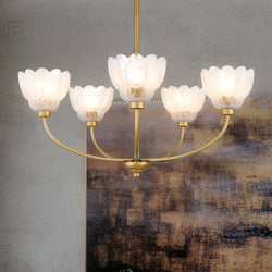 Urban Ambiance - Chandelier - UQL22124 Art Deco Indoor Chandelier, 12.25''H x 28''W x 28''Dep, Brushed Gold Finish, Larkham Collection - 