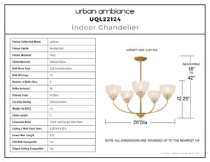Urban Ambiance - Chandelier - UQL22124 Art Deco Indoor Chandelier, 12.25''H x 28''W x 28''Dep, Brushed Gold Finish, Larkham Collection - 