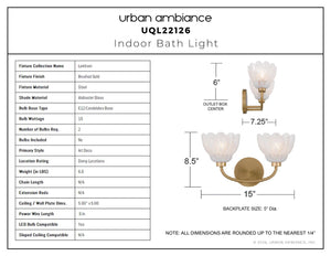 Urban Ambiance - Bath Light - UQL22126 Art Deco Indoor Bath Light, 8.5''H x 15''W x 7.25''Dep, Brushed Gold Finish, Larkham Collection - 