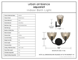 Urban Ambiance - Bath Light - UQL22127 Art Deco Indoor Bath Light, 8.5''H x 15''W x 7.25''Dep, Mottled Cocoa Finish, Larkham Collection - 