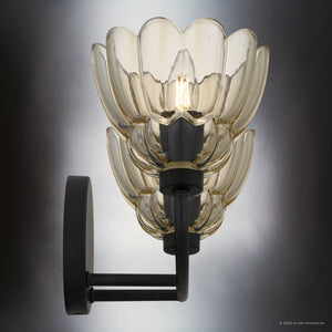Urban Ambiance - Bath Light - UQL22127 Art Deco Indoor Bath Light, 8.5''H x 15''W x 7.25''Dep, Mottled Cocoa Finish, Larkham Collection - 