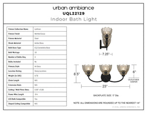 Urban Ambiance - Bath Light - UQL22129 Art Deco Indoor Bath Light, 8.5''H x 23''W x 7.25''Dep, Mottled Cocoa Finish, Larkham Collection - 