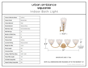Urban Ambiance - Bath Light - UQL22130 Art Deco Indoor Bath Light, 8.5''H x 31''W x 7.25''Dep, Brushed Gold Finish, Larkham Collection - 