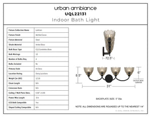Urban Ambiance - Bath Light - UQL22131 Art Deco Indoor Bath Light, 8.5''H x 31''W x 7.25''Dep, Mottled Cocoa Finish, Larkham Collection - 