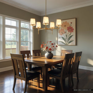 Urban Ambiance - Chandelier - UQL22141 Transitional Indoor Chandelier, 13.5''H x 32''W x 32''Dep, Brushed Gold Finish, Evershaw Collection - 