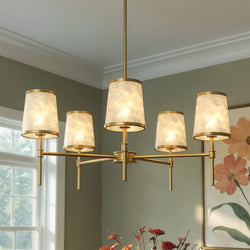 Urban Ambiance - Chandelier - UQL22141 Transitional Indoor Chandelier, 13.5''H x 32''W x 32''Dep, Brushed Gold Finish, Evershaw Collection - 