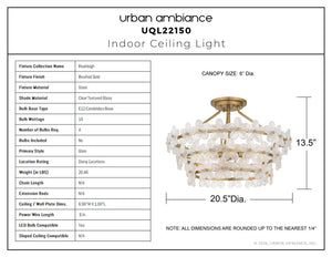 Urban Ambiance - Ceiling Light - UQL22150 Glam Indoor Ceiling Light, 13.5''H x 20.5''W x 20.5''Dep, Brushed Gold Finish, Rookleigh Collection - 