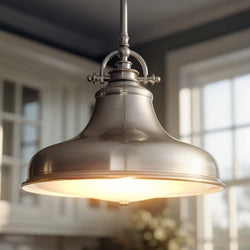 Urban Ambiance - Pendant Light - UQL2286 Industrial Hanging Pendant Light, 11.5"H x 13.5"W, Brushed Nickel Finish, Sonoma Collection - 