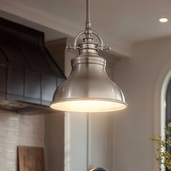 Urban Ambiance - Pendant Light - UQL2289 Industrial Hanging Pendant Light, 9"H x 8"W, Brushed Nickel Finish, Sonoma Collection - 