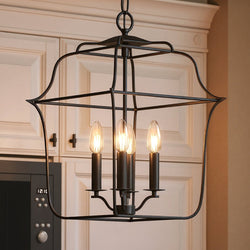 Urban Ambiance - Chandelier - UQL2321 Colonial Chandelier, 20"H x 14"W, Vintage Black Finish, Savannah Collection - 