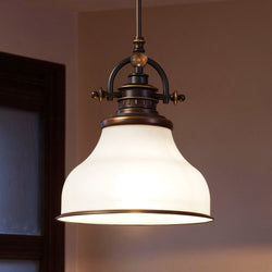 Urban Ambiance - Pendant Light - UQL2338 Industrial Pendant Light, 9.5"H x 8"W, Parisian Bronze Finish, Pasadena Collection - 