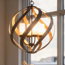 Urban Ambiance - Chandelier - UQL2781 Rustic Chandelier, 23"H x 19.5"W, Weathered Black Finish, Walsall Collection -