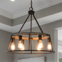Urban Ambiance - Chandelier - UQL2810 Industrial Chandelier, 24"H x 24.5"W, Ash Black Finish, Bergen Collection - 